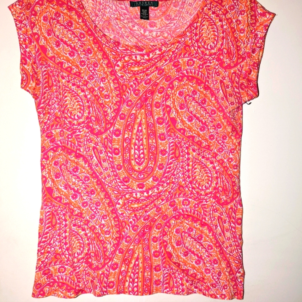 Ralph Lauren RARE Print Top Short Sleeved Tank Travel PINK